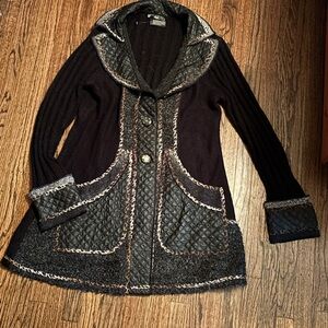 Sioni Black and Gray Quilted Cardigan